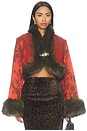 view 1 of 5 Moon Silk Brocade Cropped Jacket in Vermillion