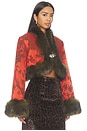 view 2 of 5 Moon Silk Brocade Cropped Jacket in Vermillion