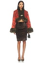 view 5 of 5 Moon Silk Brocade Cropped Jacket in Vermillion