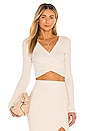 view 1 of 4 Crop Surplice Wrap Blouse in Oatmeal