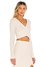view 2 of 4 Crop Surplice Wrap Blouse in Oatmeal
