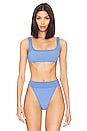 view 1 of 6 Jayce Reversible Bikini Top in Azure Scrunch & Azure