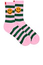 view 1 of 2 The Women's Rugby Smile Sock in Green & Blush