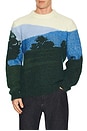 view 1 of 5 Mountain Graphic Wool Crew Neck Sweater in Green & Vaporous Overview