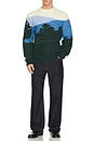 view 4 of 5 Mountain Graphic Wool Crew Neck Sweater in Green & Vaporous Overview