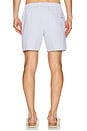 view 2 of 5 Mid Length Striped Textured Swim Trunks in White & Light Blue