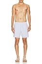 view 3 of 5 Mid Length Striped Textured Swim Trunks in White & Light Blue