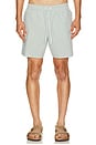 view 1 of 5 Mid Length Striped Textured Swim Trunks in White & Vert