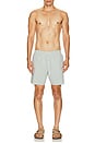 view 3 of 5 Mid Length Striped Textured Swim Trunks in White & Vert