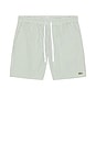 view 4 of 5 Mid Length Striped Textured Swim Trunks in White & Vert