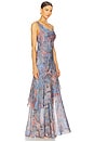 view 2 of 4 Viola Asymmetrical Cowl Neck Gown in Periwinkle Multi French Paisley