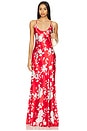 view 1 of 3 Charmaine U Neck Gown in Red & Ivory Ikebana