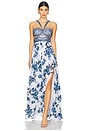 view 1 of 5 Annistyn Gown in White & Blue Painterly Floral