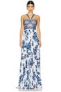view 4 of 5 Annistyn Gown in White & Blue Painterly Floral