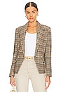 view 1 of 5 Kenzie Double Brested Blazer in Tan Teal Multi Twill Plaid