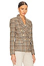 view 3 of 5 Kenzie Double Brested Blazer in Tan Teal Multi Twill Plaid