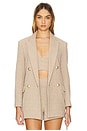 view 1 of 6 Riva Knit Double Breasted Blazer in Tan & Ivory