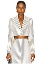 view 1 of 5 Izzie Cropped Blazer in Vintage White & Black Pinstripe