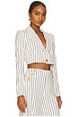 view 2 of 5 Izzie Cropped Blazer in Vintage White & Black Pinstripe