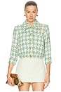 view 1 of 5 Jia Crop 3/4 Sleeve Jacket in Dusty Jade Multi Houndstooth