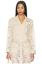view 1 of 6 Novelle Lace Sleeve Trench in Biscuit & Ecru