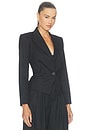view 4 of 6 Misa Short Single Button Blazer in Black & Grey Pinstripe