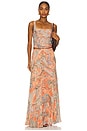 view 5 of 6 Torin Pleated Maxi Skirt in Orange & Light Blue Traditional Paisley