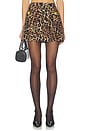 view 1 of 6 Cyra Low Rise Mini Skirt in Brown Multi Patch Leopard