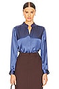 view 1 of 4 Bianca Band Collar Blouse in Blue Horizon
