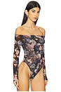 view 3 of 5 Peonie Off Shoulder Bodysuit in Black Multi Vintage Oil Flower