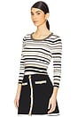 view 2 of 4 Yukio Striped Crop Crew Top in White, Black, & Gold Stripe