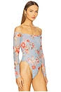 view 3 of 5 Peonie Off Shoulder Bodysuit in Light Blue Tapestry Floral