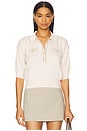 view 1 of 5 Masaki Short Sleeve Collared Sweater in Parchment & Cappuccino Gold