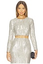 view 1 of 5 TOP MANCHES LONGUES À SEQUINS ROGAN in Silver Sequin Swirl