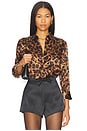 view 1 of 4 Dani 3/4 Sleeve Blouse in Brown Multi Amur Leopard