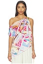 view 1 of 6 Driselle Scarf Top in Light Pink Multi Small Postcard Print