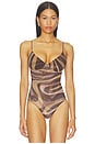 view 2 of 5 Elowen Underwire Bodysuit in Sepia Brown Multi Abstract Swirl