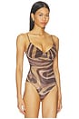 view 3 of 5 Elowen Underwire Bodysuit in Sepia Brown Multi Abstract Swirl
