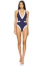 view 1 of 5 Lisa Plunge One Piece Swimsuit in Color Block Chic Marine