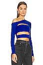 view 2 of 5 Long Sleeve Bandage Neck Top in Electric Blue