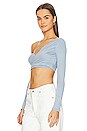 view 3 of 5 Off Shoulder Slanted Draped Top in Baby Blue