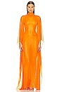 view 1 of 4 Mockneck Gown with Sweeping Dolman Sleeves in Florescent Orange