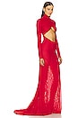 view 2 of 3 Mock Neck Cutout Evening Gown in Red in Scarlet