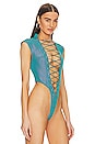 view 3 of 5 Utility Bodysuit with Lace Up Detail in Aqua