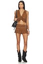view 5 of 6 Isa Double Belted Micro Suede Skirt in Distressed Cognac