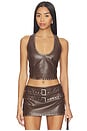 view 1 of 4 LIDDY FAUX LEATHER STUDDED HALTER トップ in Dark Brown