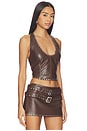 view 2 of 4 LIDDY FAUX LEATHER STUDDED HALTER トップ in Dark Brown