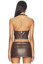 view 3 of 4 LIDDY FAUX LEATHER STUDDED HALTER トップ in Dark Brown