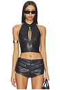 view 1 of 5 ТОП STELLA FAUX LEATHER KEYHOLE HALTER in Black