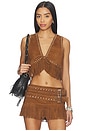 view 1 of 4 CHALECO REINA FRINGED SUEDE in Distressed Cognac